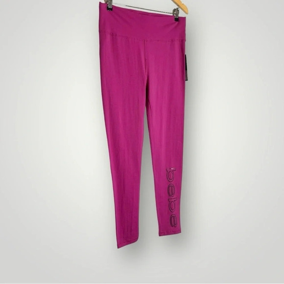 Bebe Sport Sequin Logo Leggings Size XL Festival Fuschia Pink Ankle Length - Picture 4 of 9
